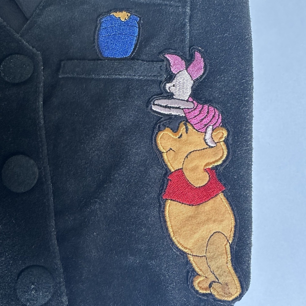 VTG Y2k‎ Winnie the Pooh Unlimited Vest 6X Black Suede  Waistcoat Button - Picture 2 of 6